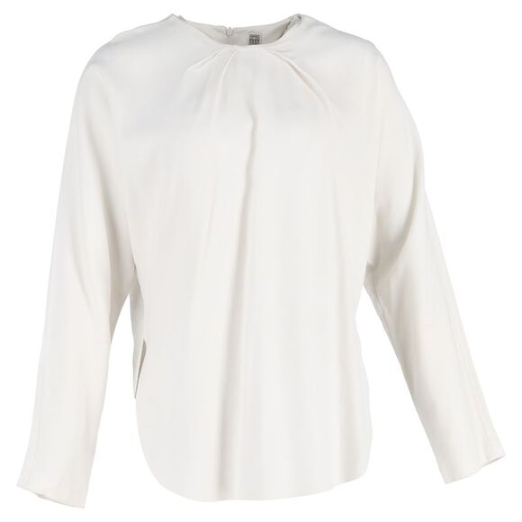 Totême Gathered-Neck Satin Blouse in White Viscose - Picture 1 of 3